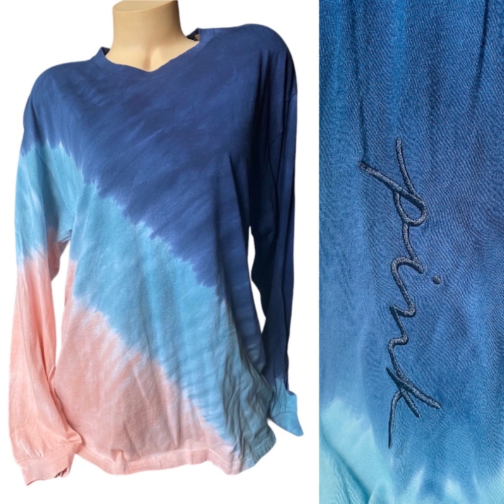 PINK Victoria's Secret Blue and Pink Ombre Long Sleeve Tee